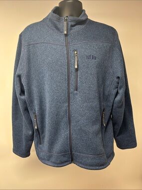 Stio Men’s Wilcox Fleece Jacket Full Zip Sweater Heather Blue Gray Jackson Hole
